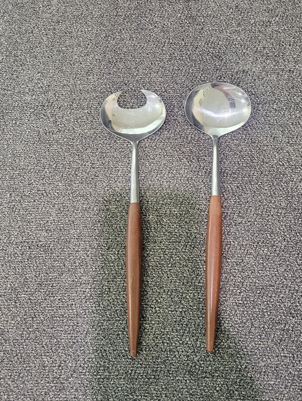 VTG American Tempo Salad Serving Set Wood Handle Stainless Japan MCM Kitchen